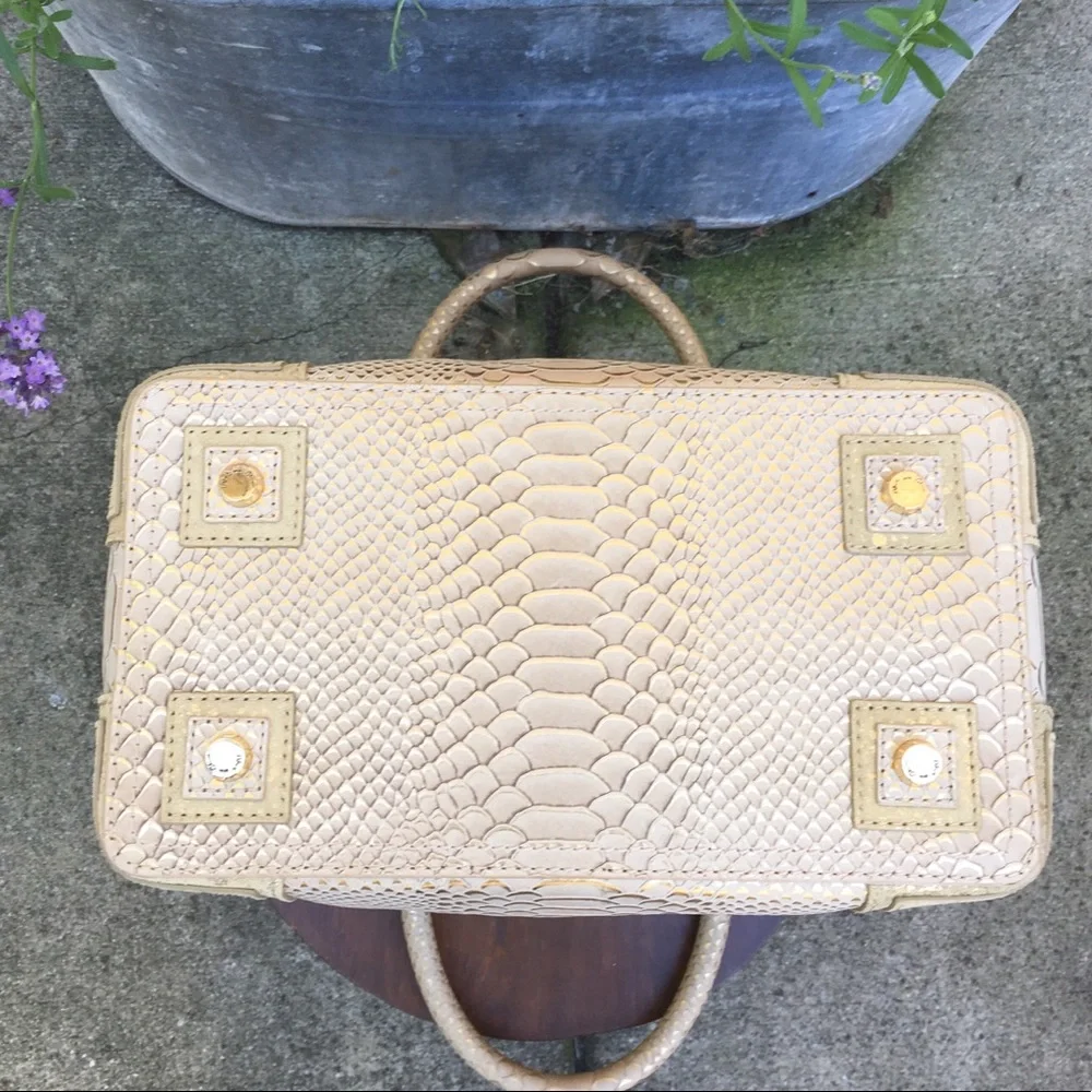 Alice + Olivia Cream and Gold Snake-Embossed Satchel